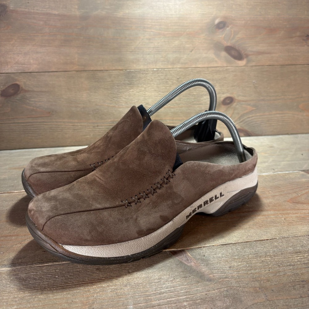 Merrell Primo Seam Womens size 9 shoes Brown Suede Slip On Comfort Mule Clogs